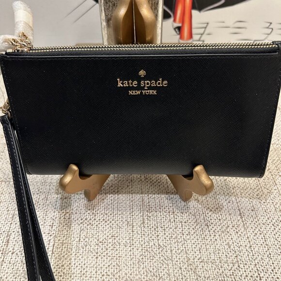 Kate Spade Madison Saffiano Leather Double Zip Wristlet in Polished Black - Picture 3 of 7